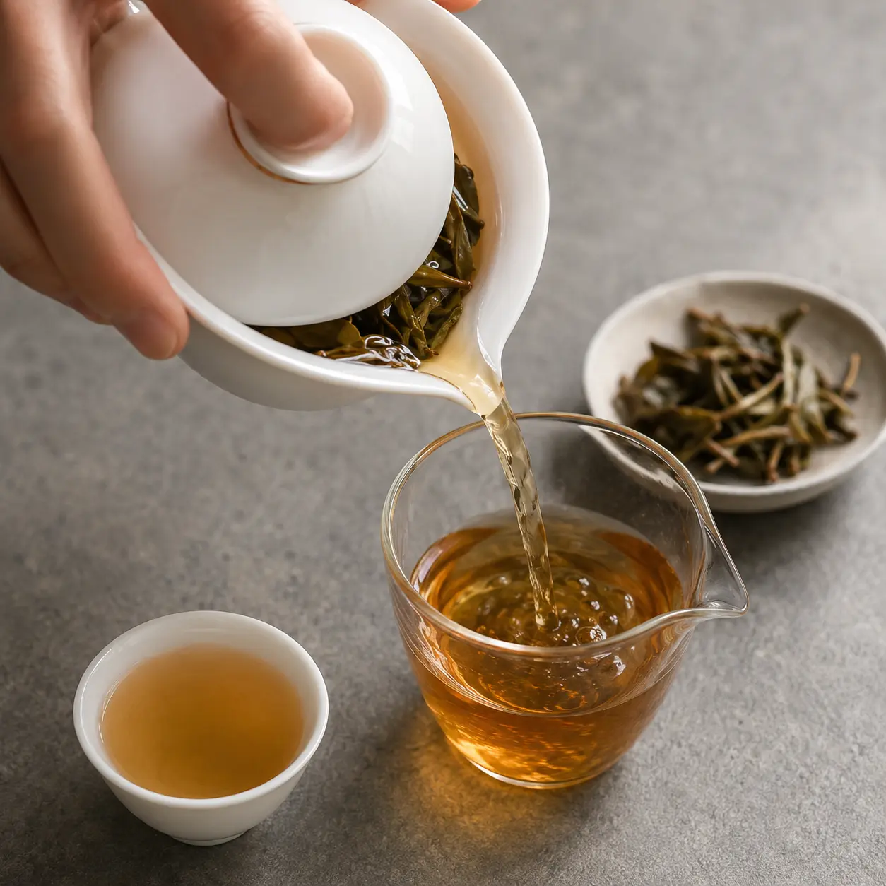 A gongfu brewing setup with teaware for learning Chinese tea technique